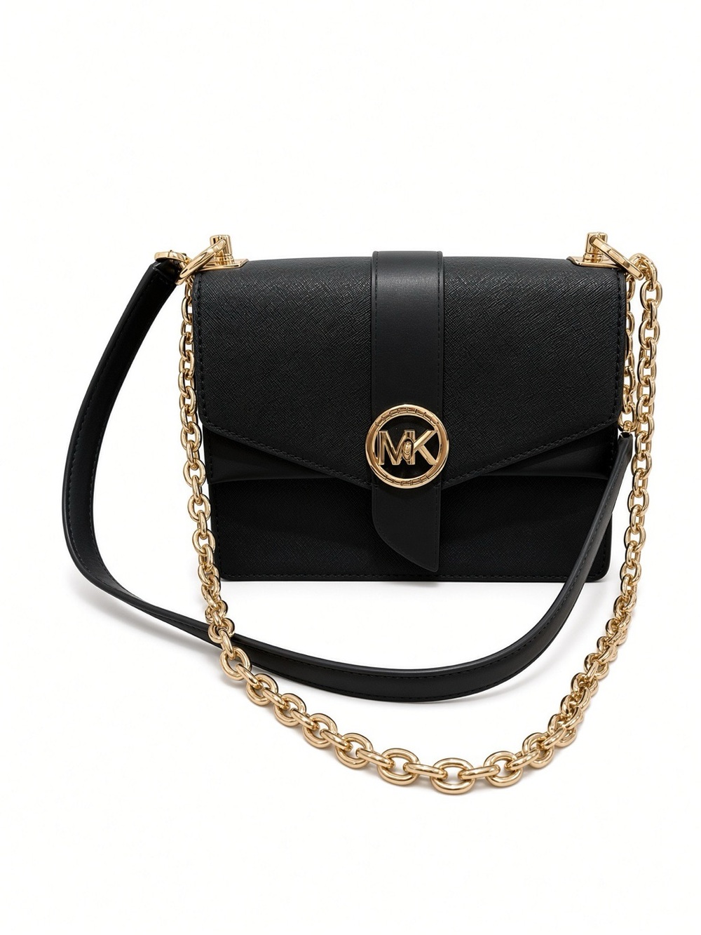 Michael Kors Black Leather Crossbody with Gold Chain